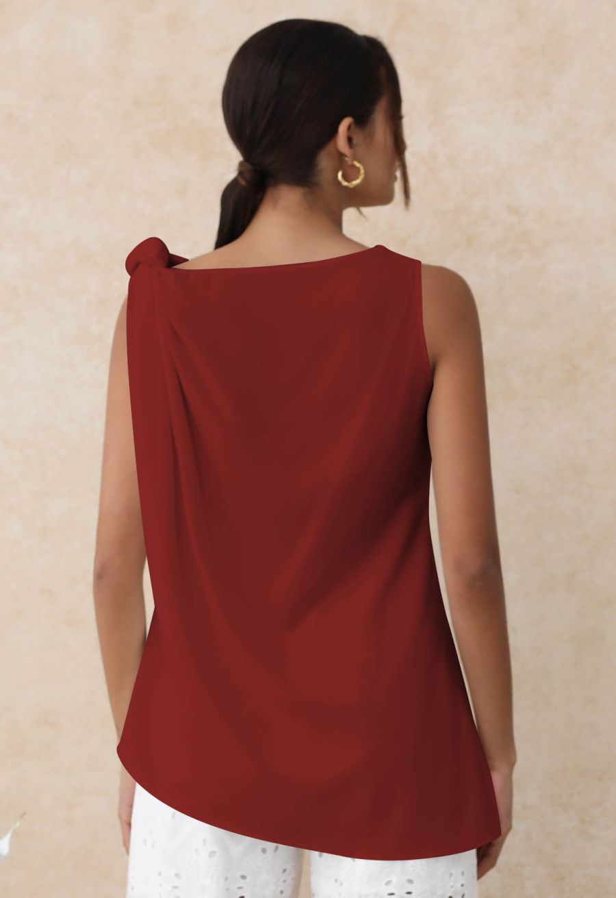 Knot Shoulder Longline Sleeveless Top in Red