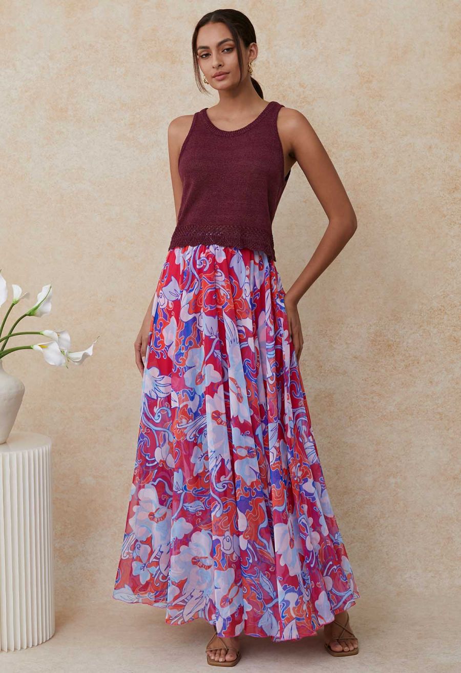Crew Neck Sleeveless Cotton Crop Top in Berry