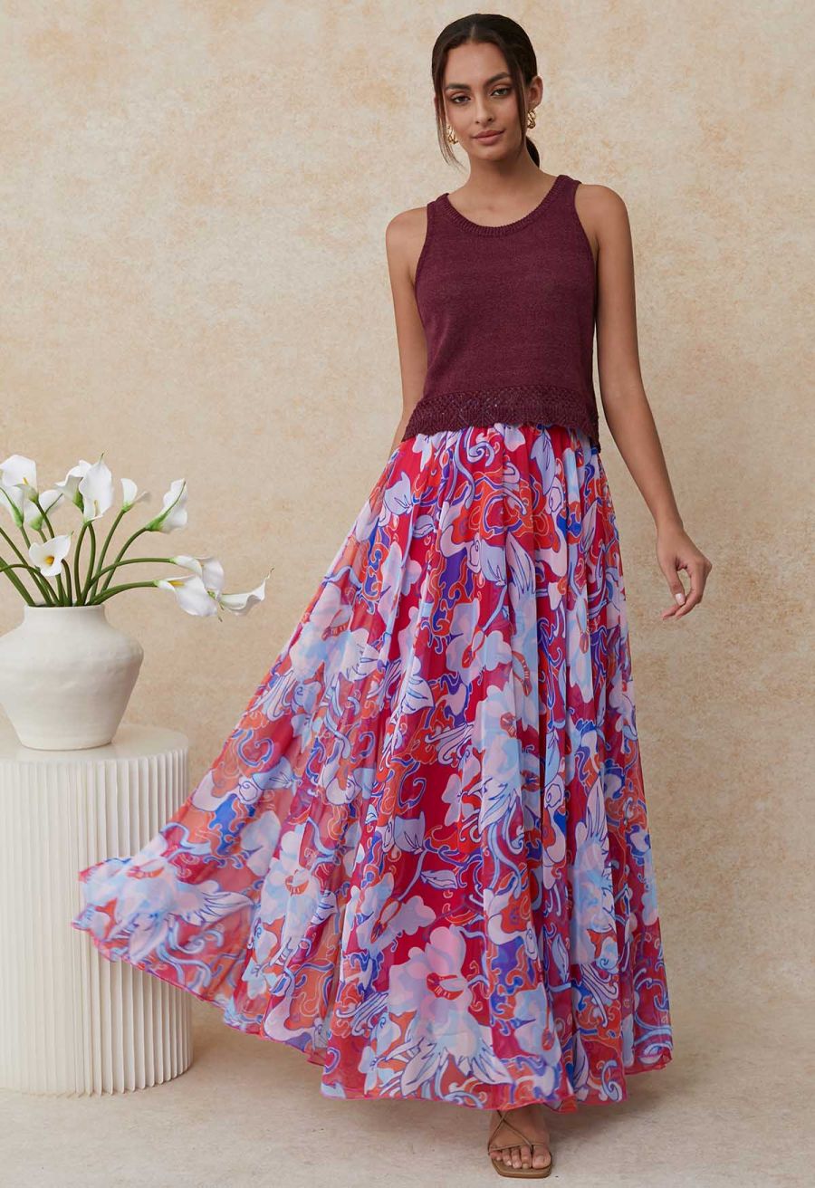 Crew Neck Sleeveless Cotton Crop Top in Berry