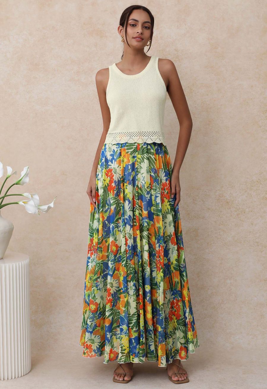 Jungle Blue Chiffon Maxi Skirt