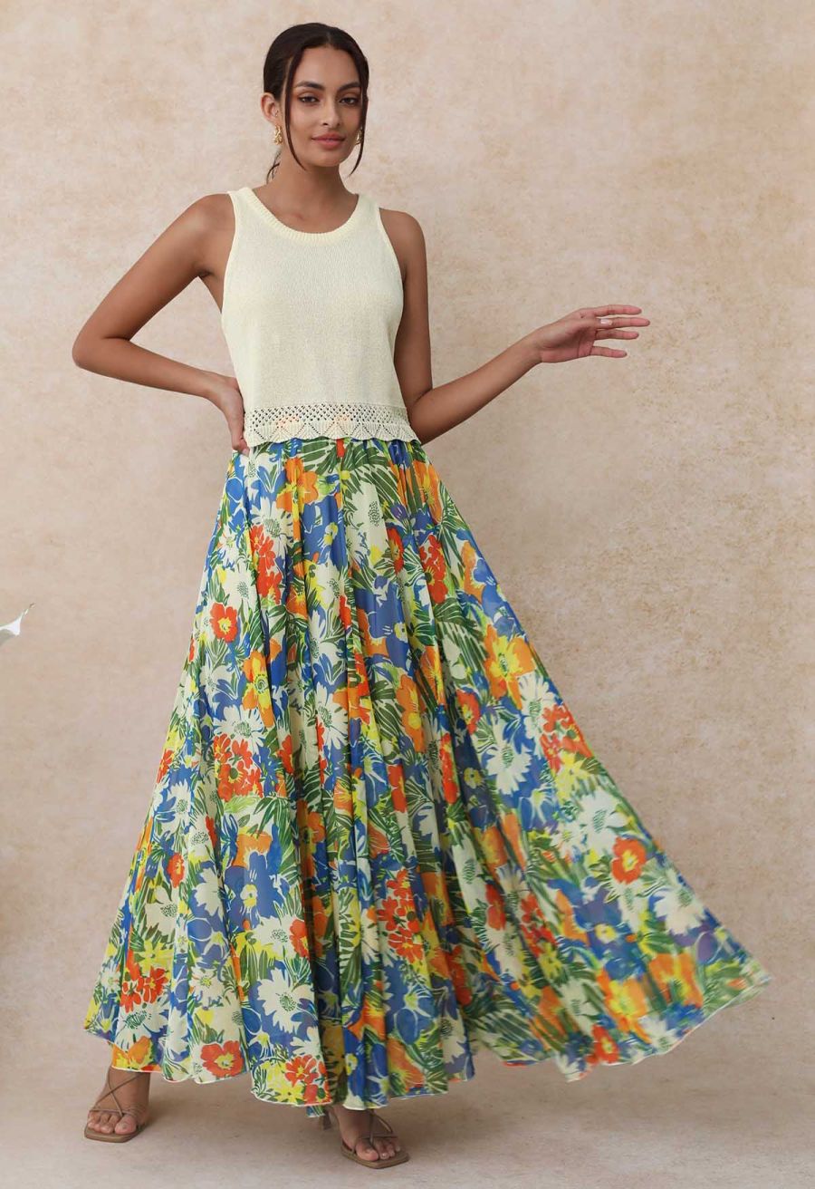 Jungle Blue Chiffon Maxi Skirt