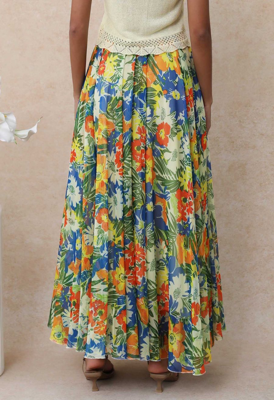 Jungle Blue Chiffon Maxi Skirt