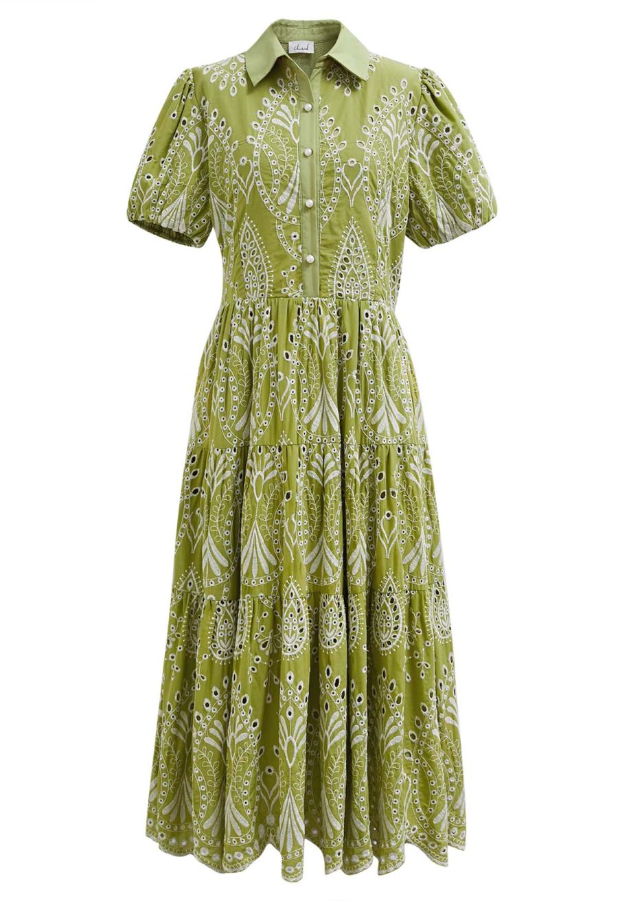 Boho Charm Embroidered Floral Eyelet Midi Dress
