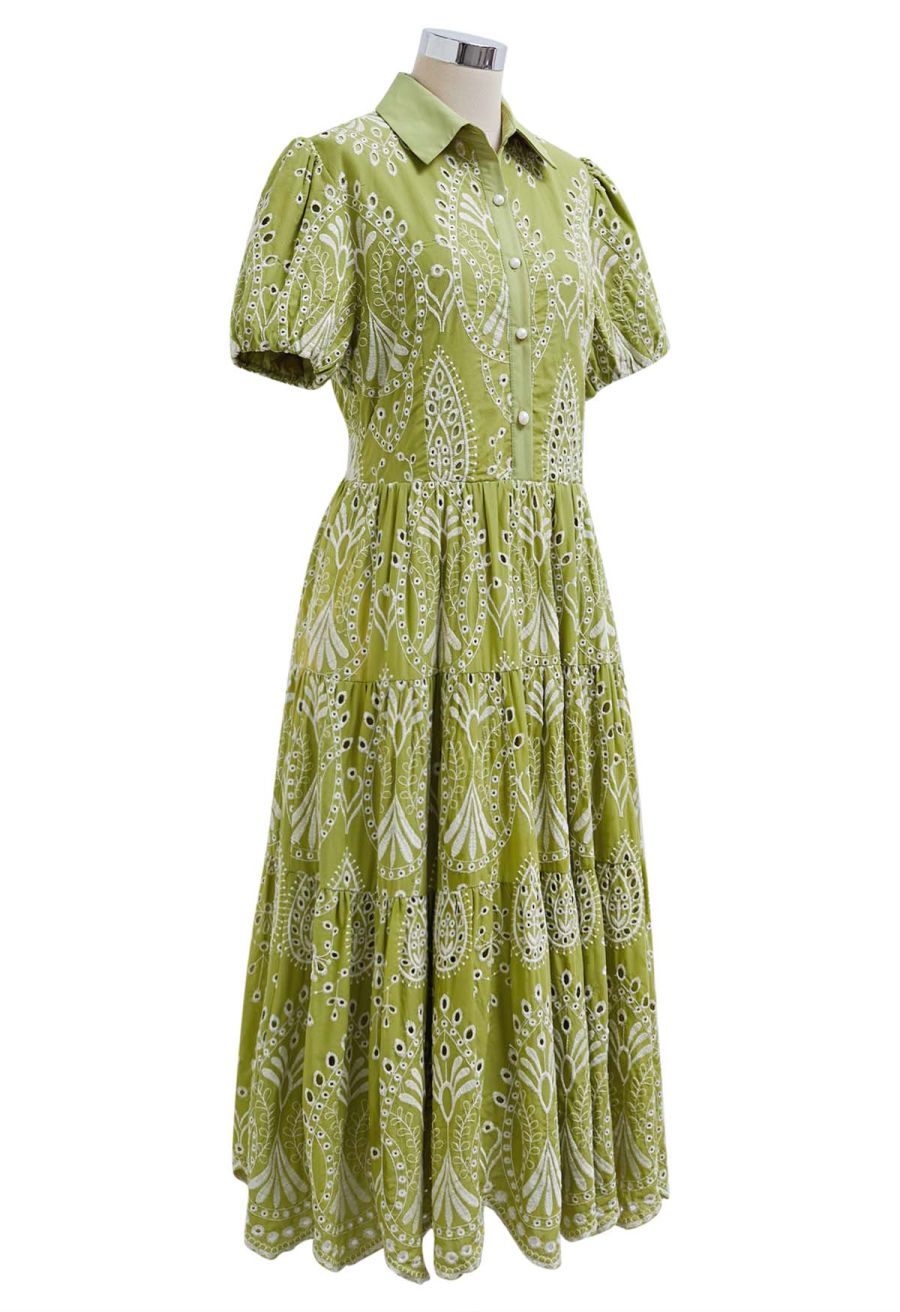 Boho Charm Embroidered Floral Eyelet Midi Dress