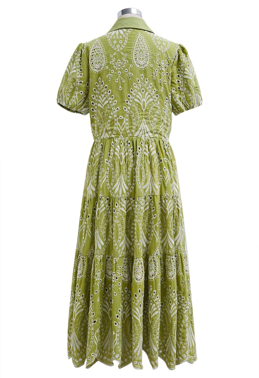 Boho Charm Embroidered Floral Eyelet Midi Dress