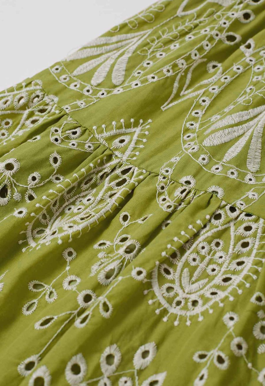 Boho Charm Embroidered Floral Eyelet Midi Dress