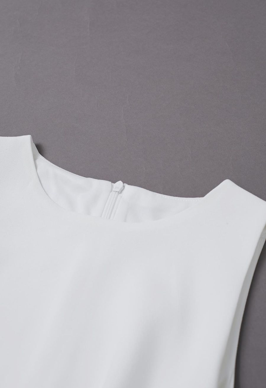 Mesh Spliced Hem Sleeveless Maxi Dress in White