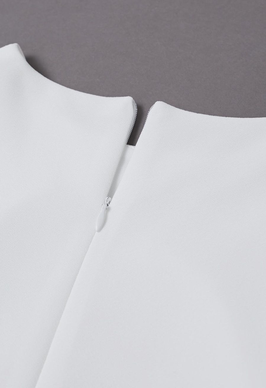 Mesh Spliced Hem Sleeveless Maxi Dress in White
