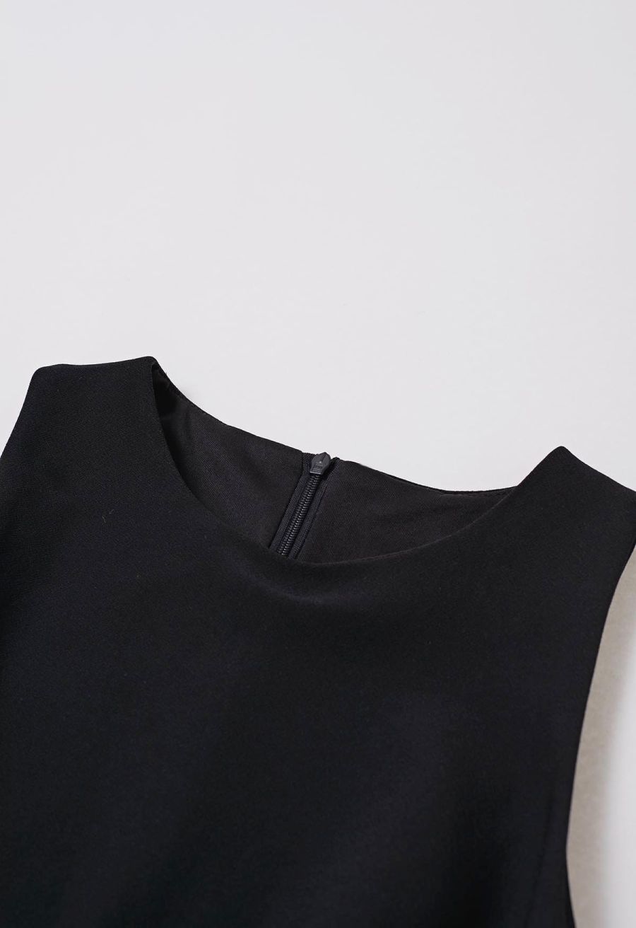 Mesh Spliced Hem Sleeveless Maxi Dress in Black