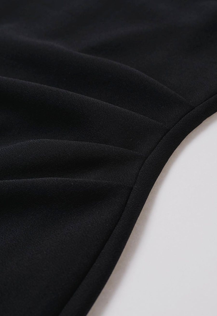 Mesh Spliced Hem Sleeveless Maxi Dress in Black