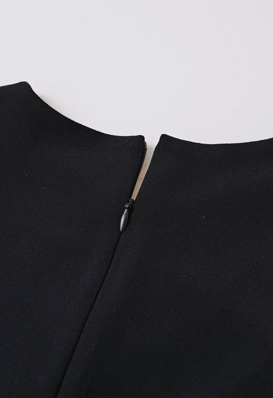 Mesh Spliced Hem Sleeveless Maxi Dress in Black