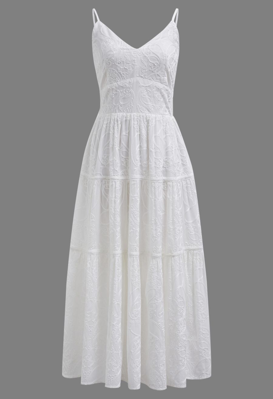 Embroidered Floral Shirred Back Cami Dress