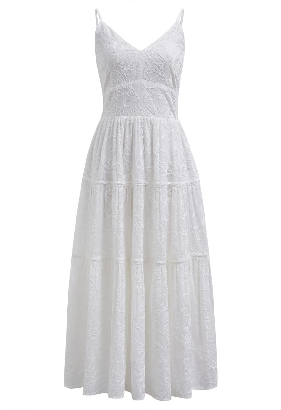 Embroidered Floral Shirred Back Cami Dress