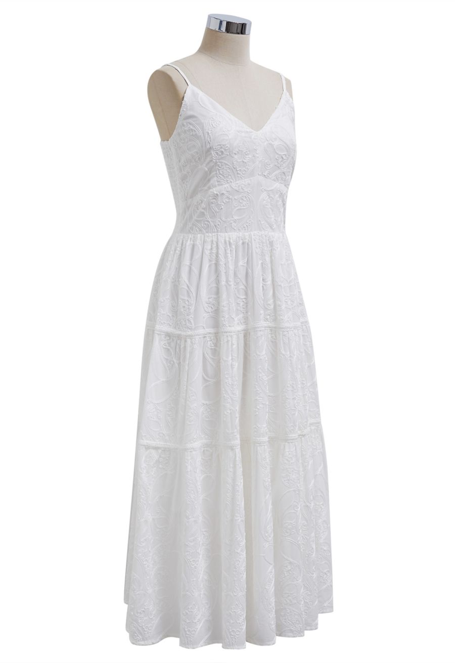 Embroidered Floral Shirred Back Cami Dress