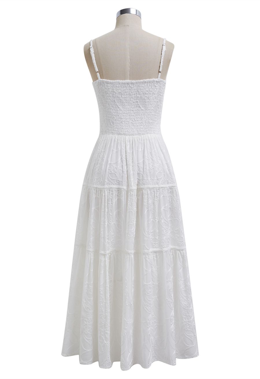 Embroidered Floral Shirred Back Cami Dress