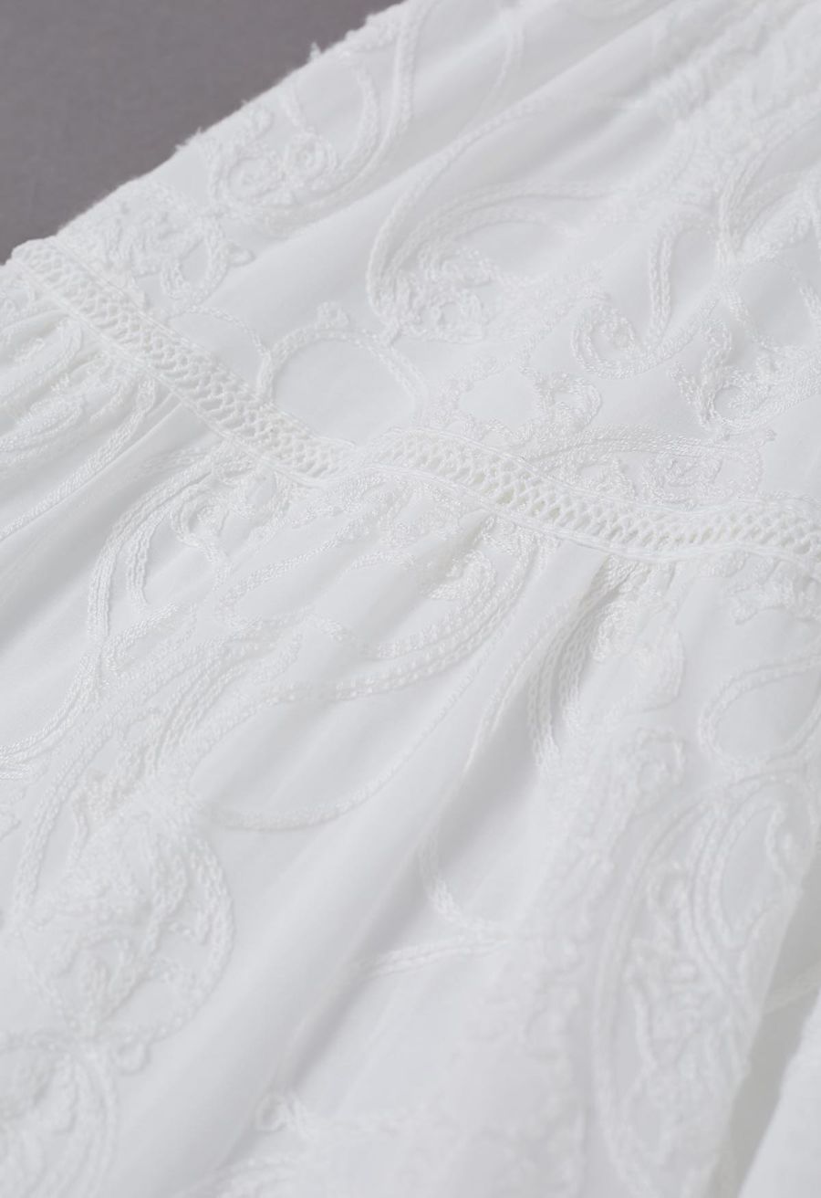 Embroidered Floral Shirred Back Cami Dress
