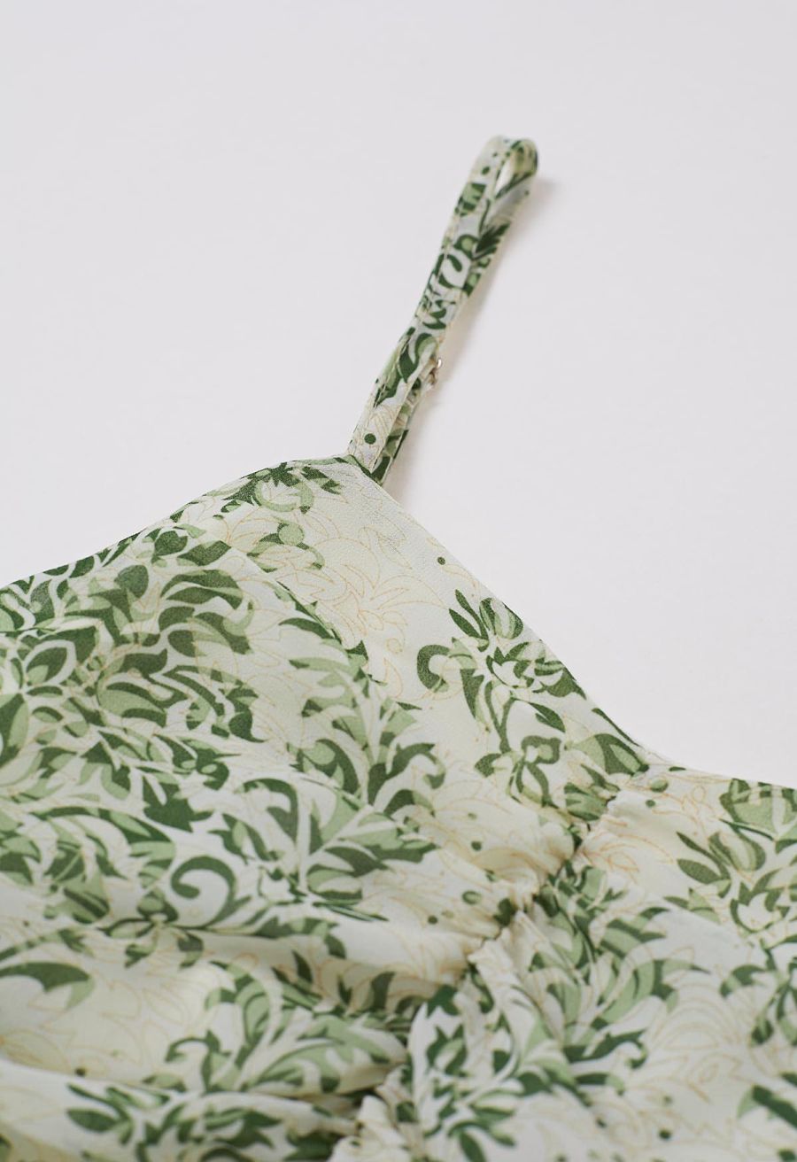 Green Damask Printed Tie-Back Cami Dress
