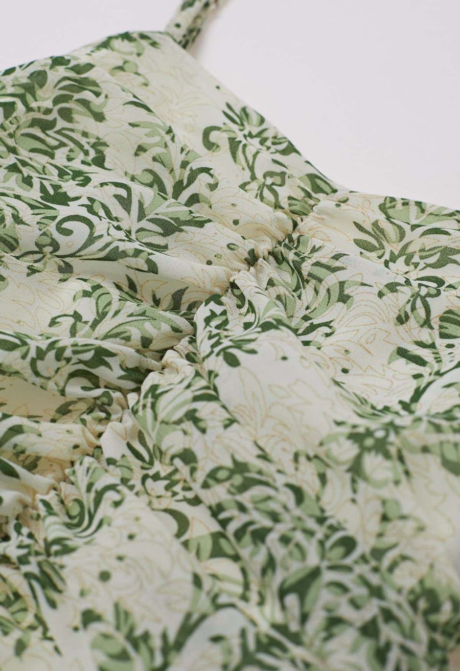 Green Damask Printed Tie-Back Cami Dress