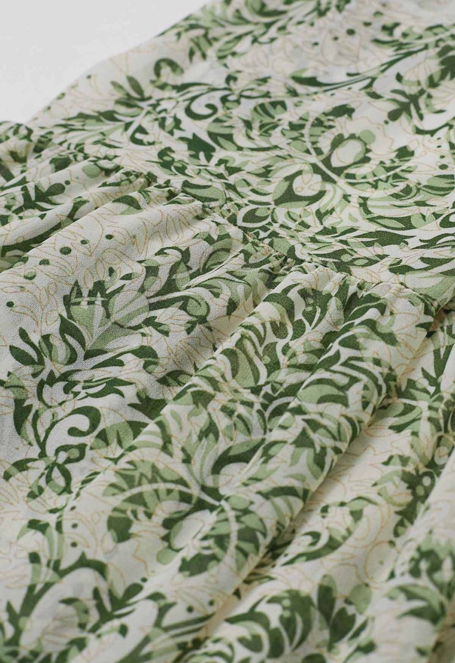 Green Damask Printed Tie-Back Cami Dress