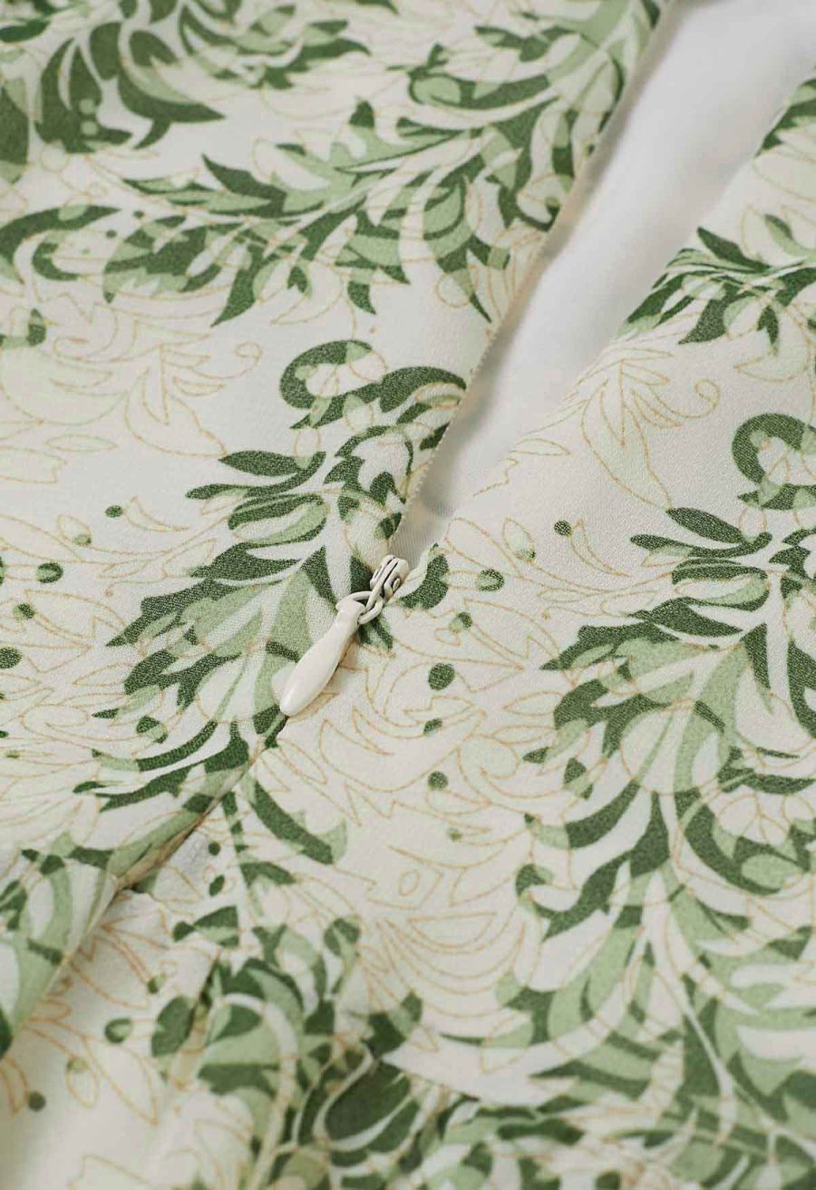 Green Damask Printed Tie-Back Cami Dress