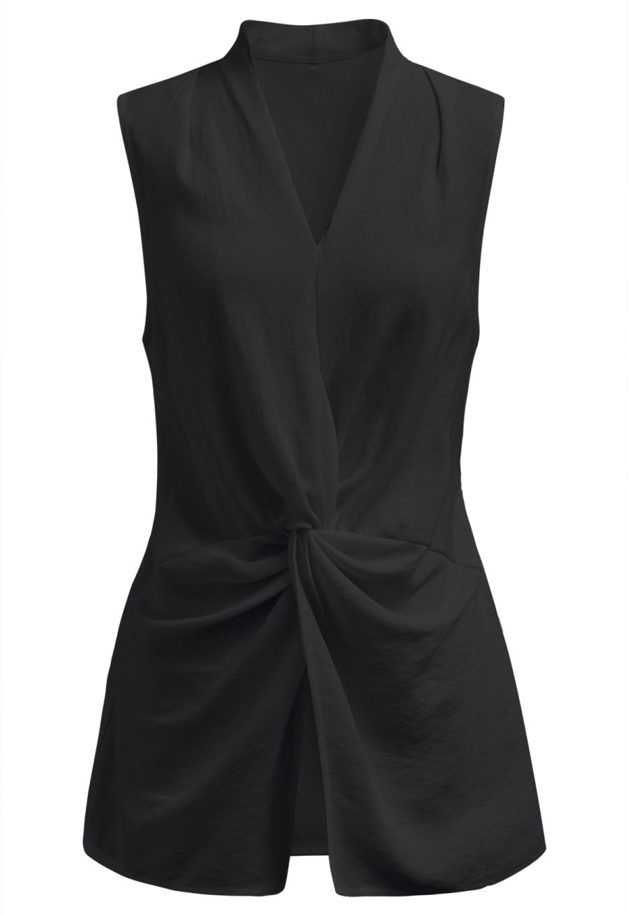 Knot Front Tie-Back Sleeveless Top in Black