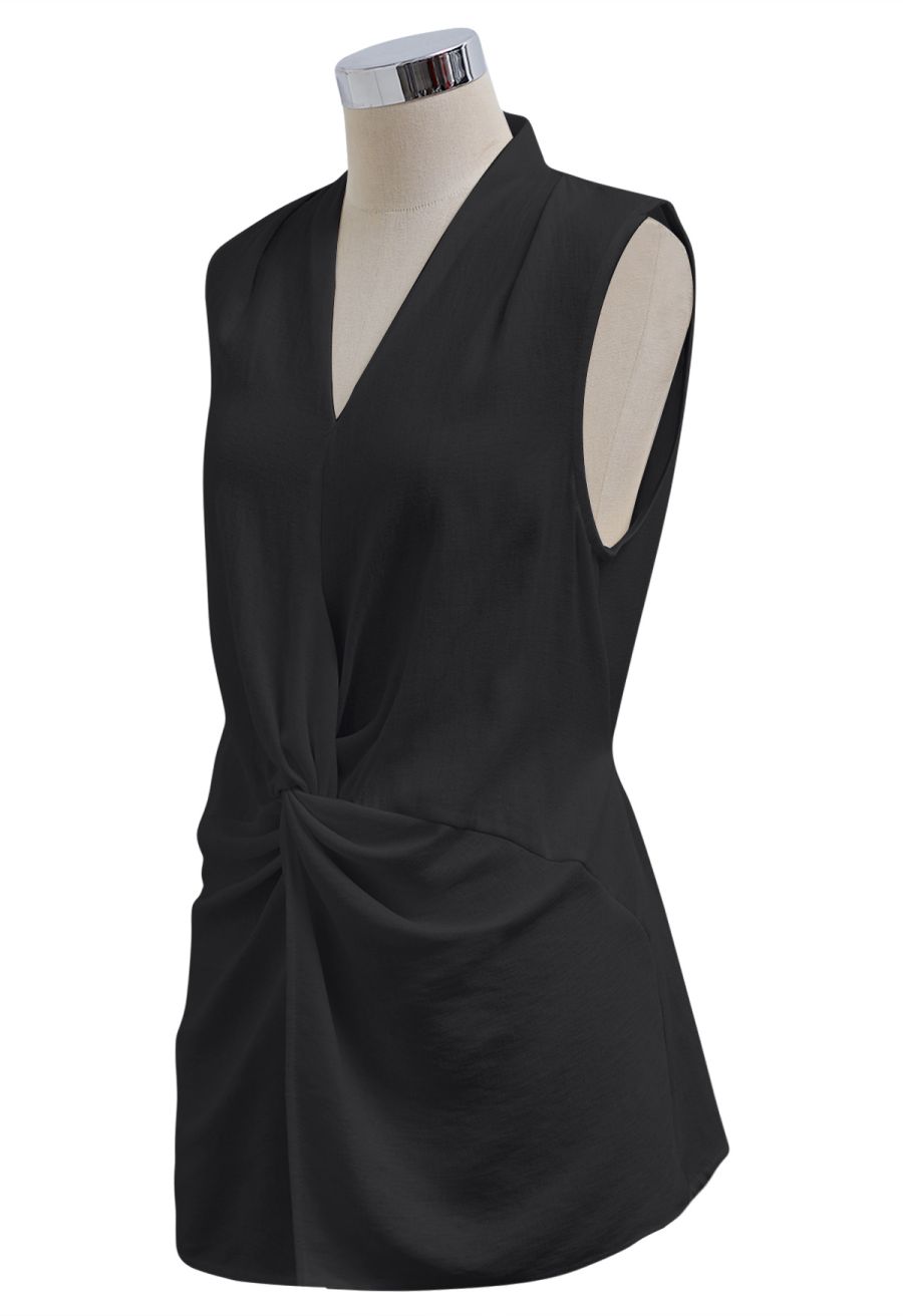Knot Front Tie-Back Sleeveless Top in Black