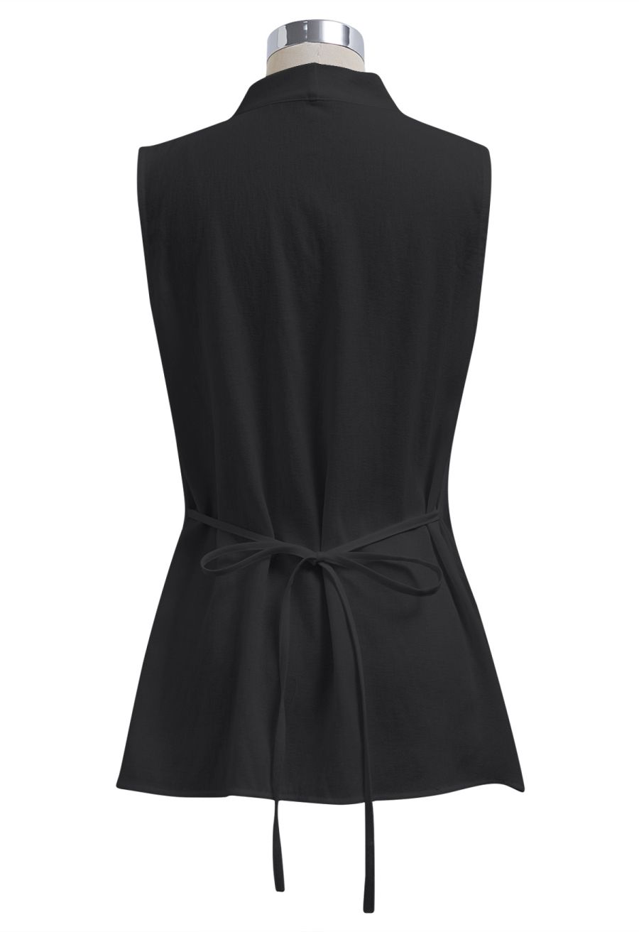 Knot Front Tie-Back Sleeveless Top in Black