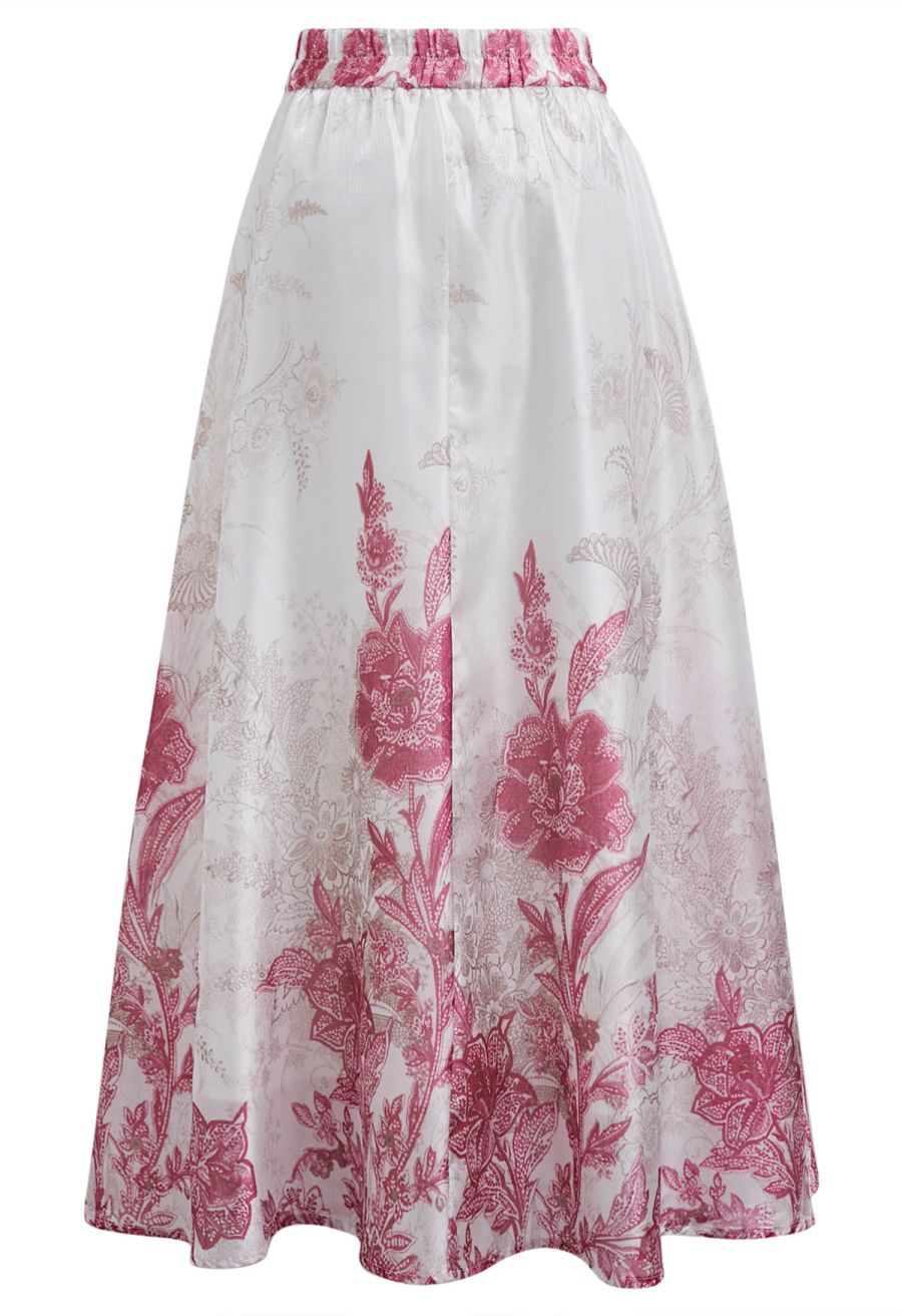Sketch Pink Floral Half Elastic Waistband A-Line Maxi Skirt