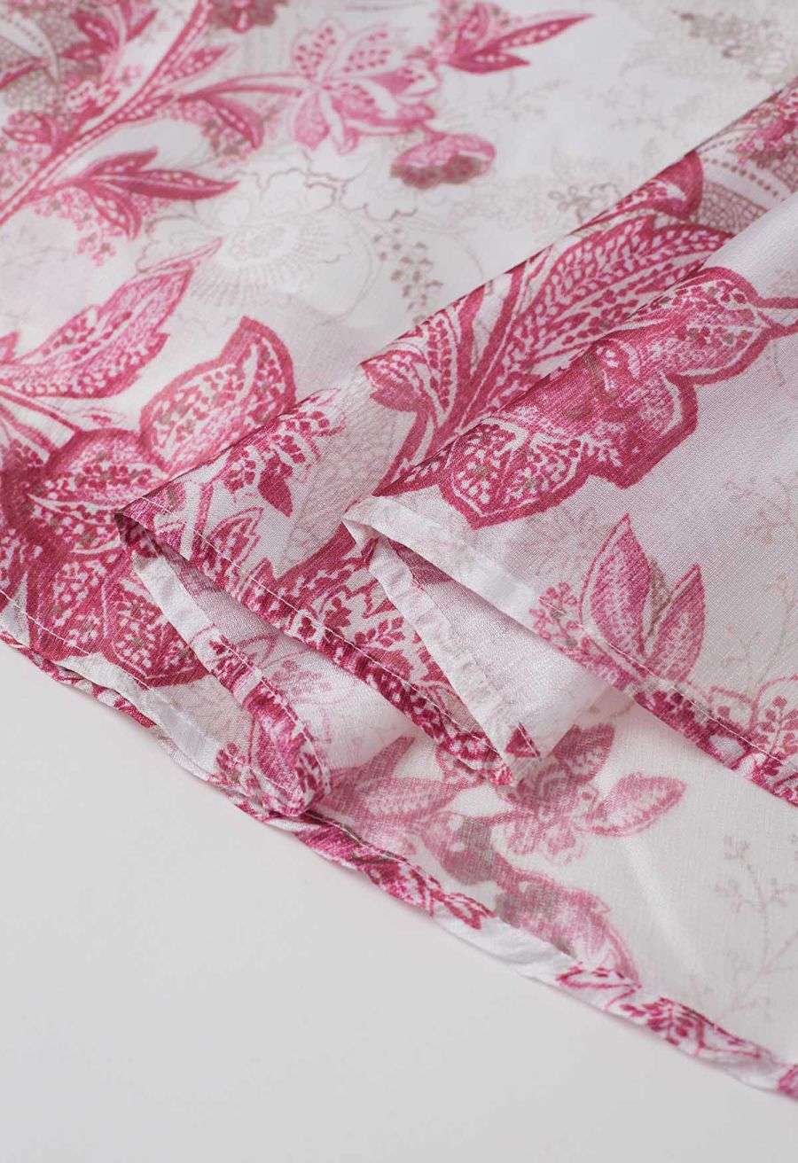 Sketch Pink Floral Half Elastic Waistband A-Line Maxi Skirt