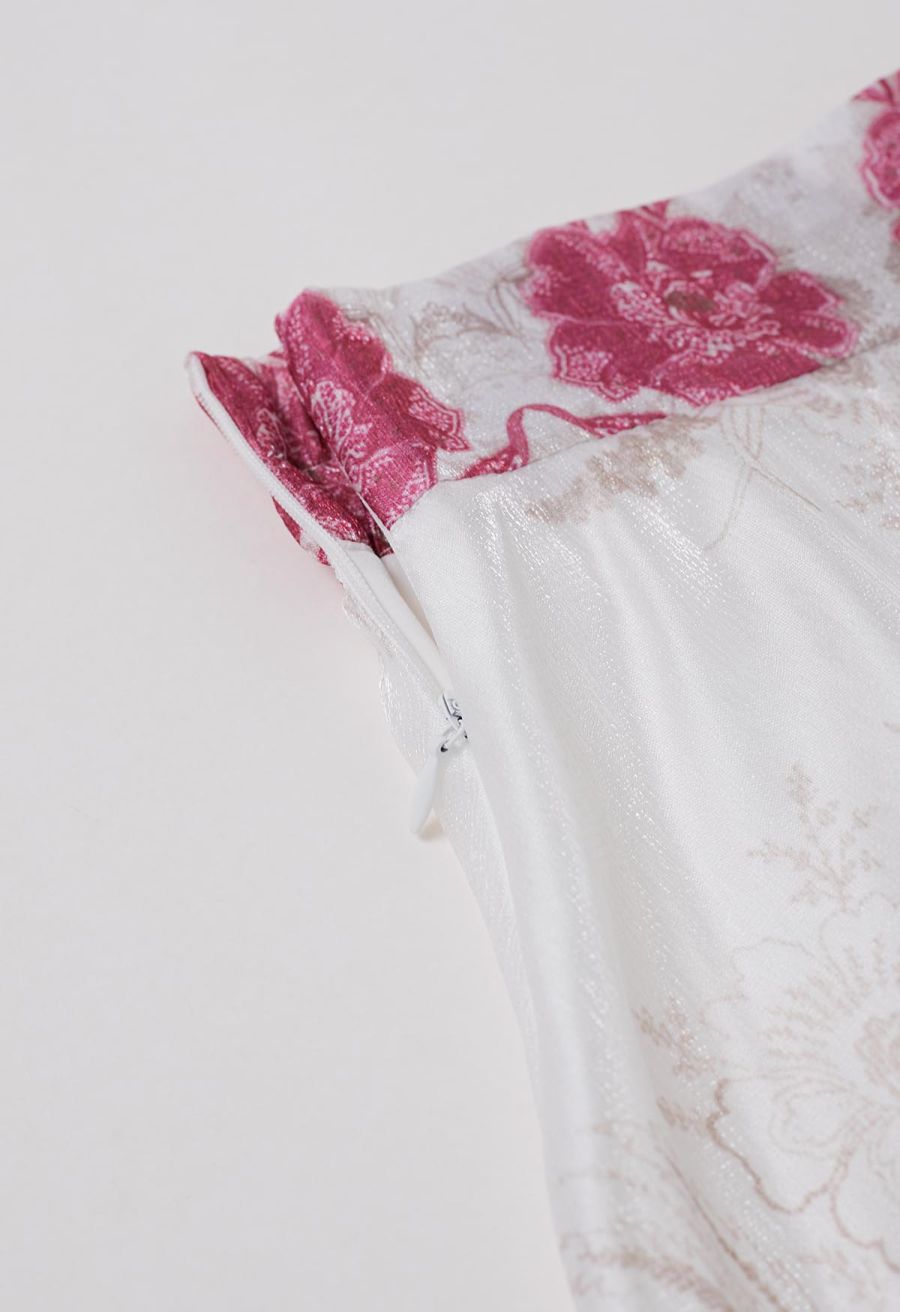 Sketch Pink Floral Half Elastic Waistband A-Line Maxi Skirt