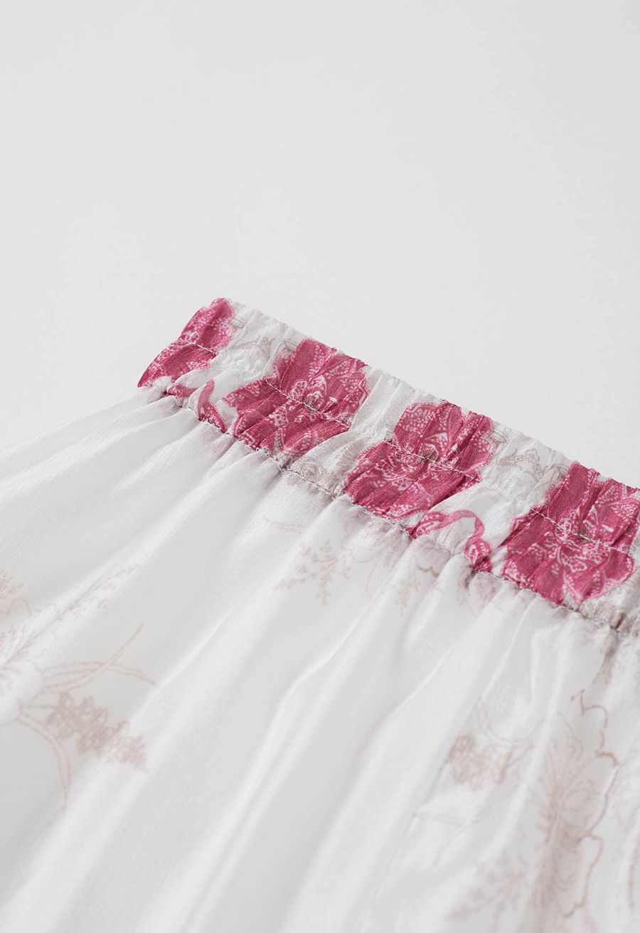 Sketch Pink Floral Half Elastic Waistband A-Line Maxi Skirt