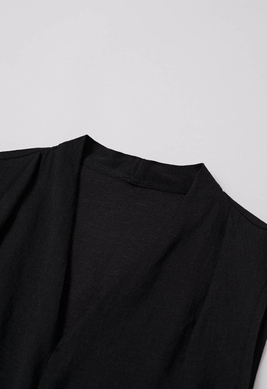 Knot Front Tie-Back Sleeveless Top in Black
