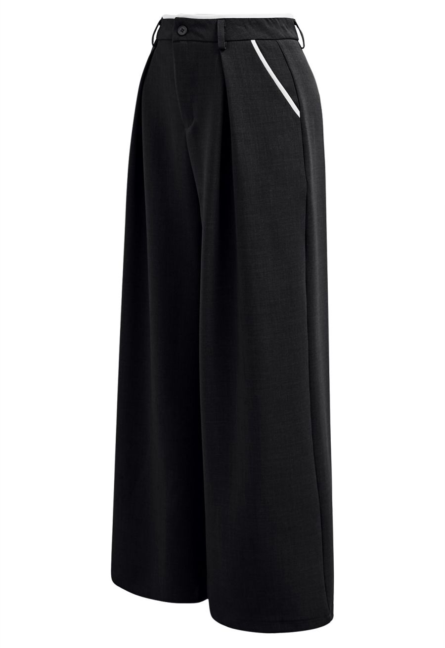 Contrast Binding Side Pocket Pants in Black