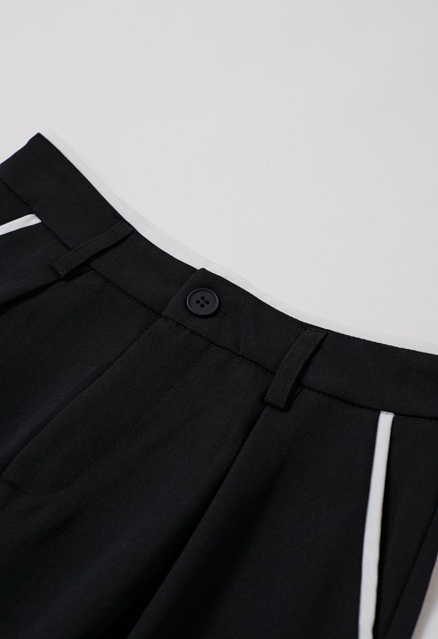 Contrast Binding Side Pocket Pants in Black