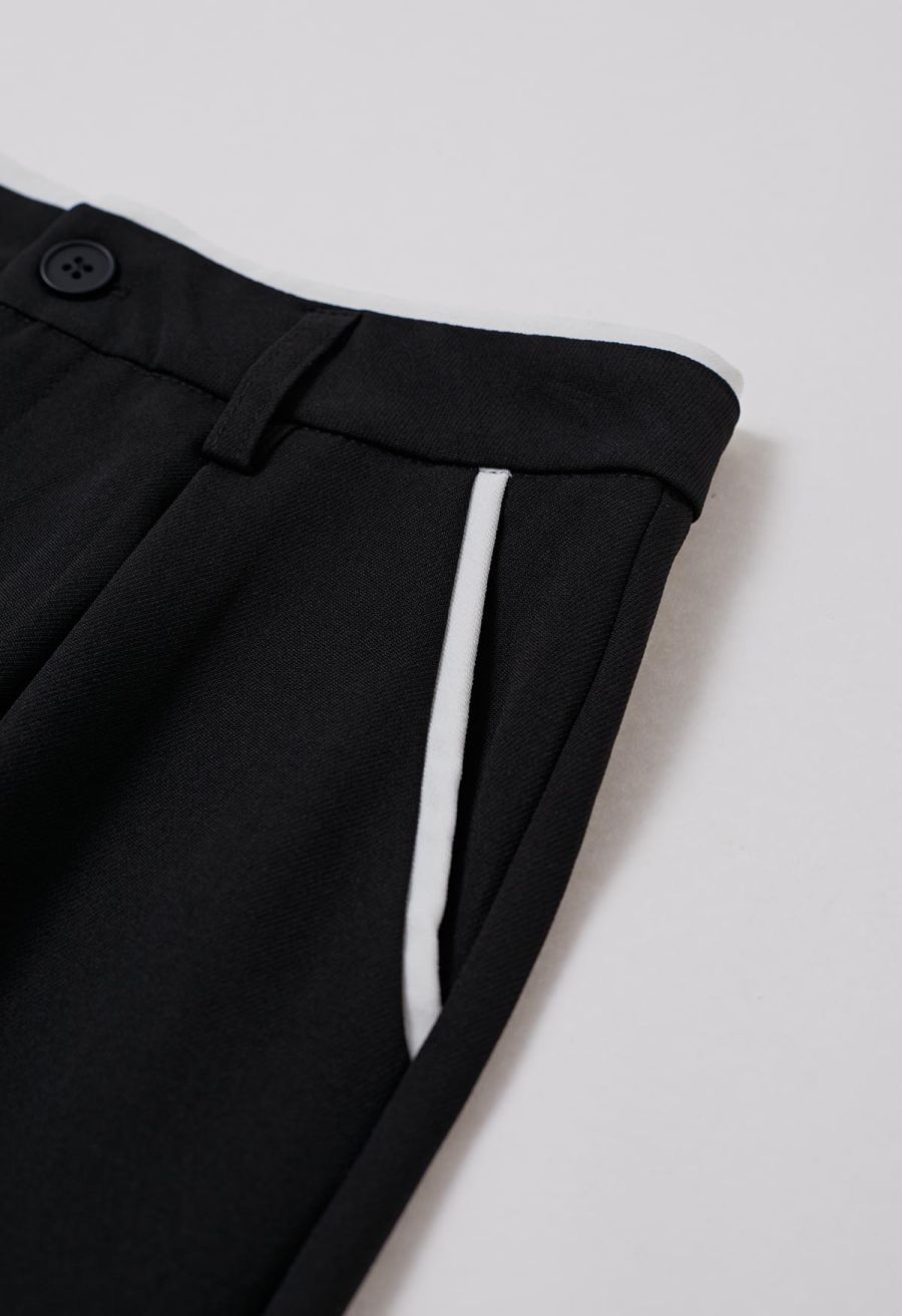 Contrast Binding Side Pocket Pants in Black