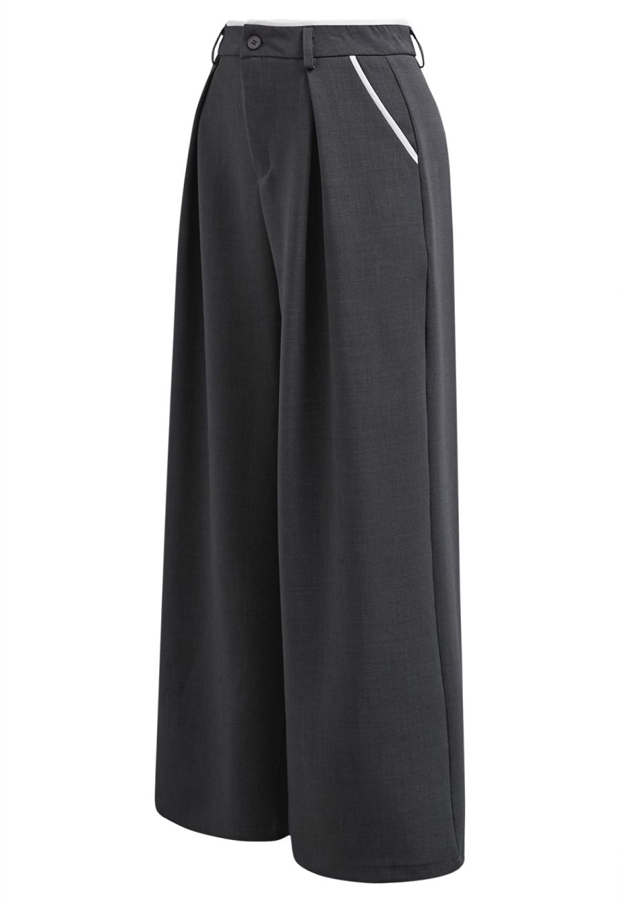 Contrast Binding Side Pocket Pants in Smoke