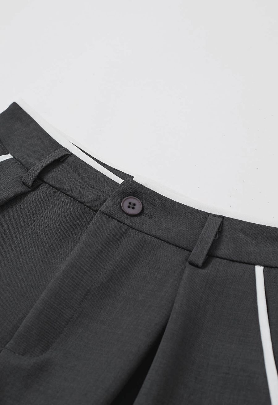 Contrast Binding Side Pocket Pants in Smoke