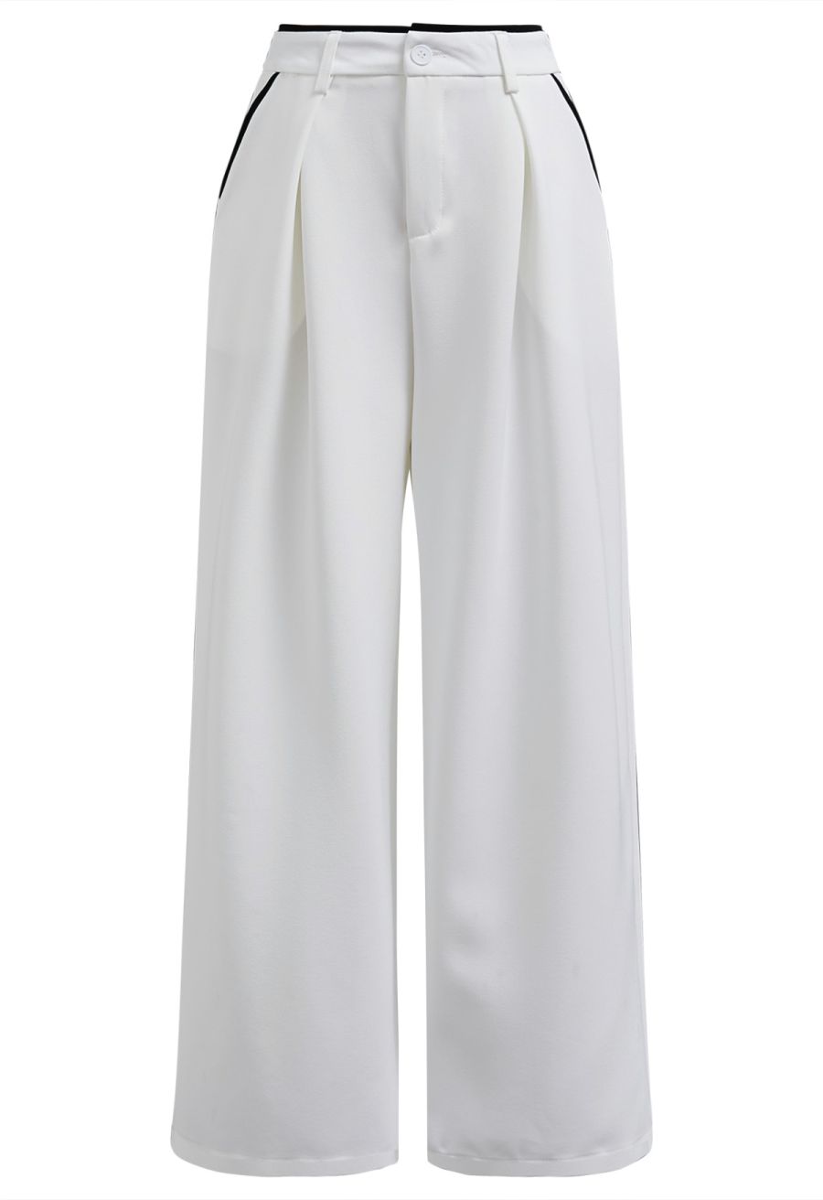 Contrast Binding Side Pocket Pants in White