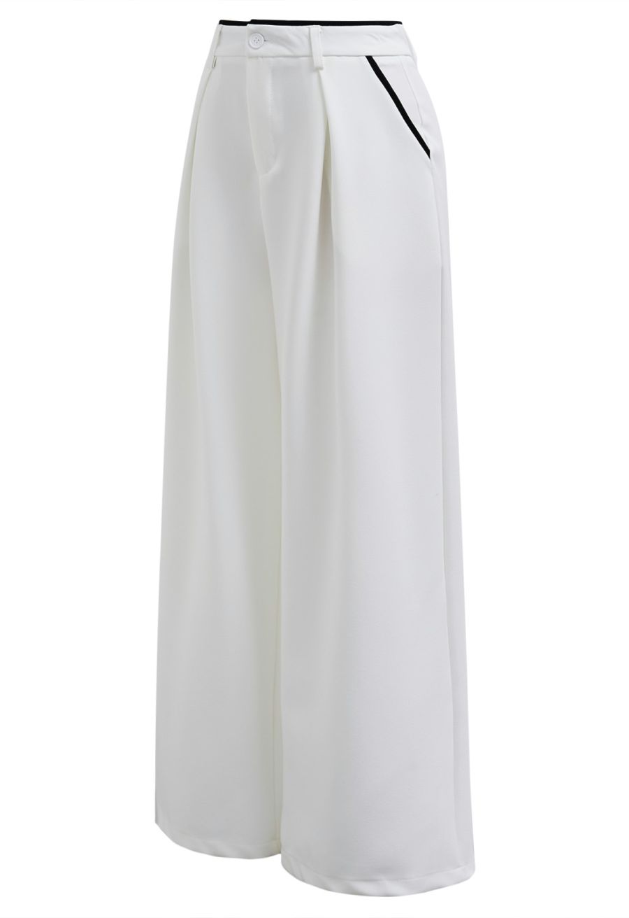 Contrast Binding Side Pocket Pants in White