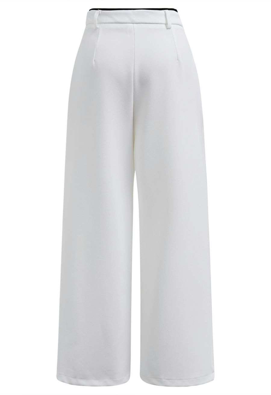 Contrast Binding Side Pocket Pants in White
