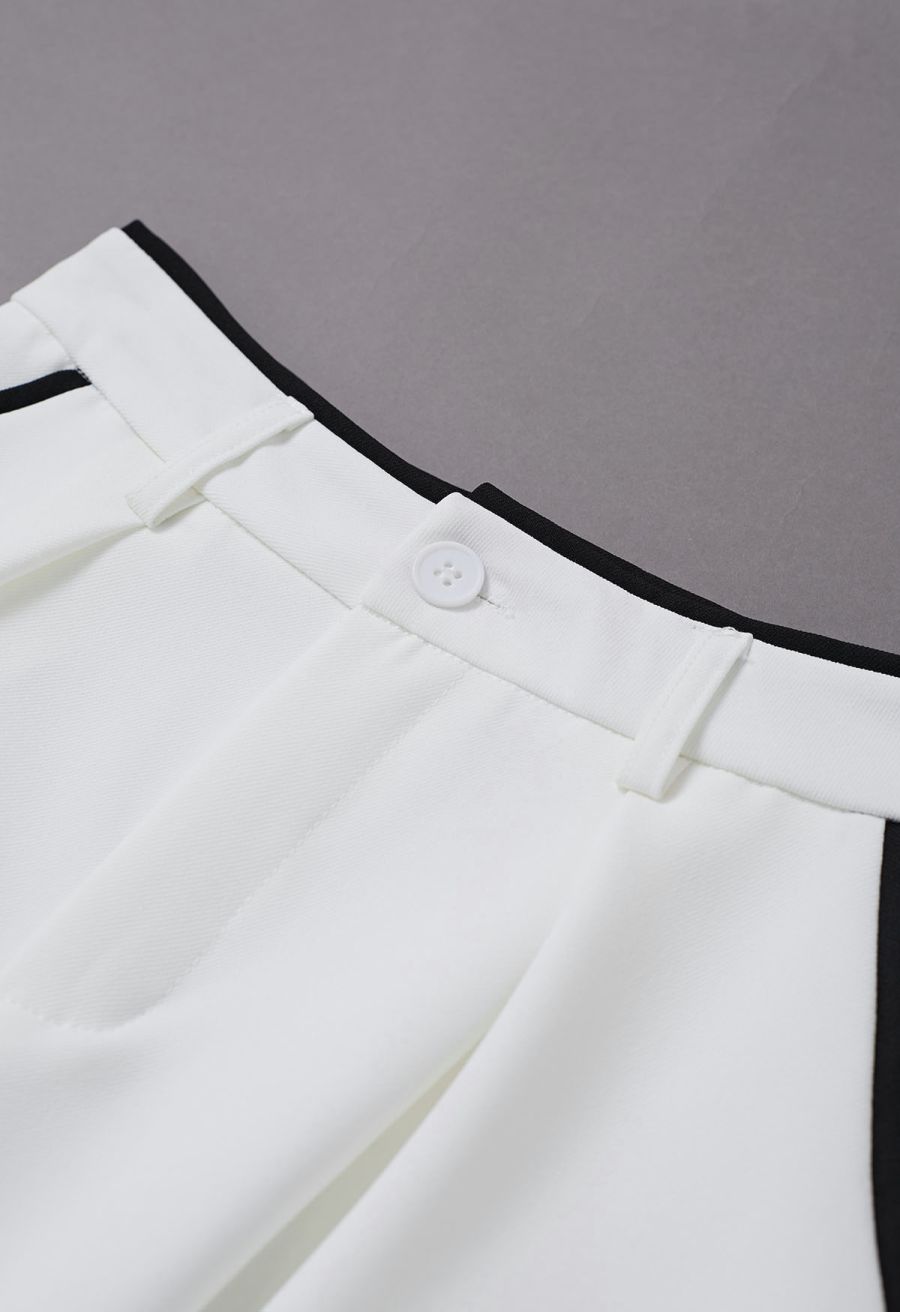 Contrast Binding Side Pocket Pants in White