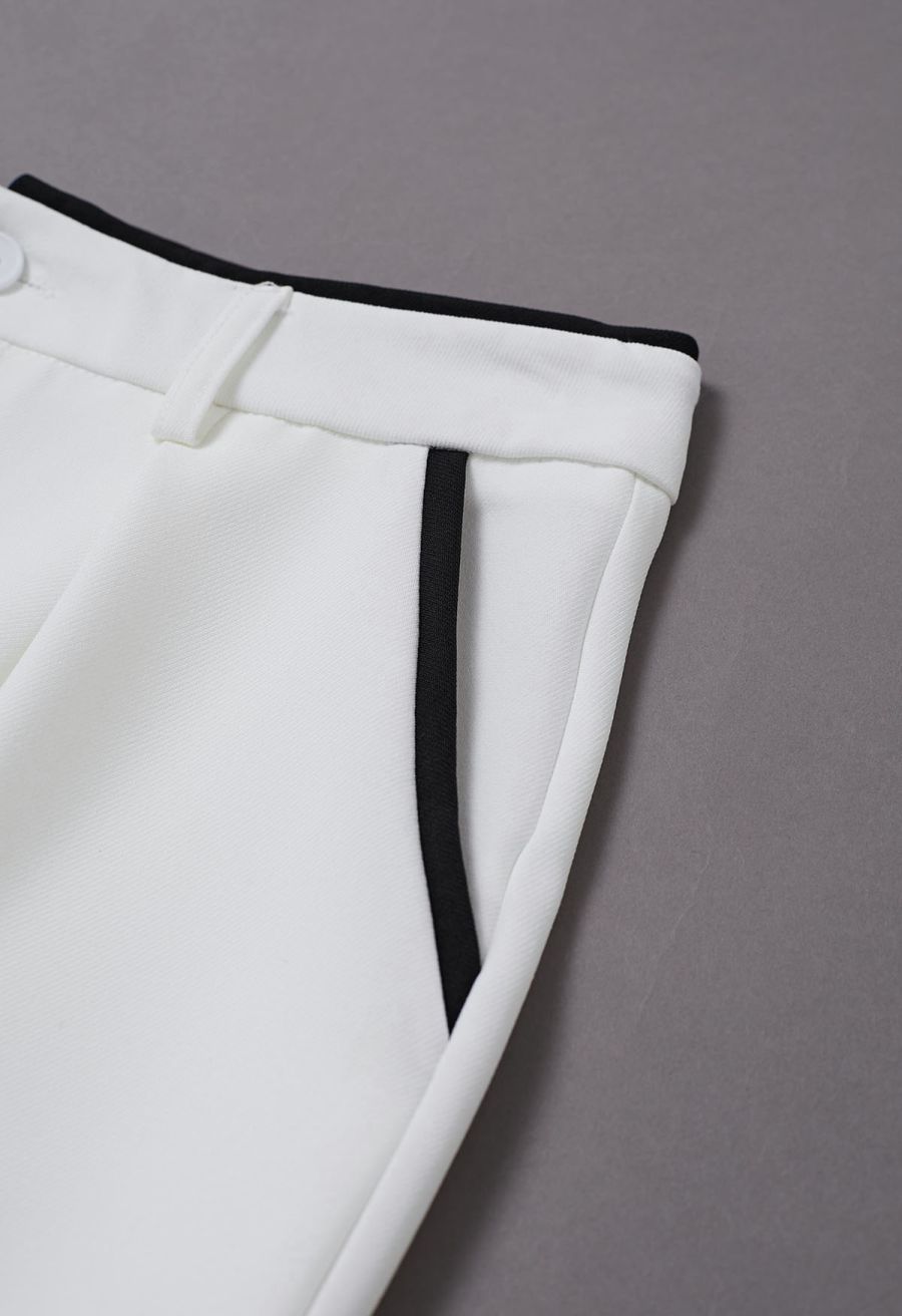 Contrast Binding Side Pocket Pants in White