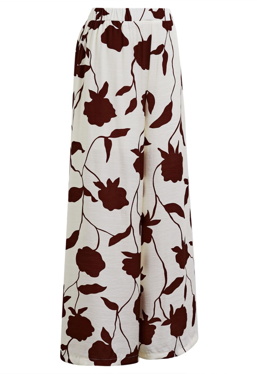Floral Shadow Wide-Leg Pants in Caramel