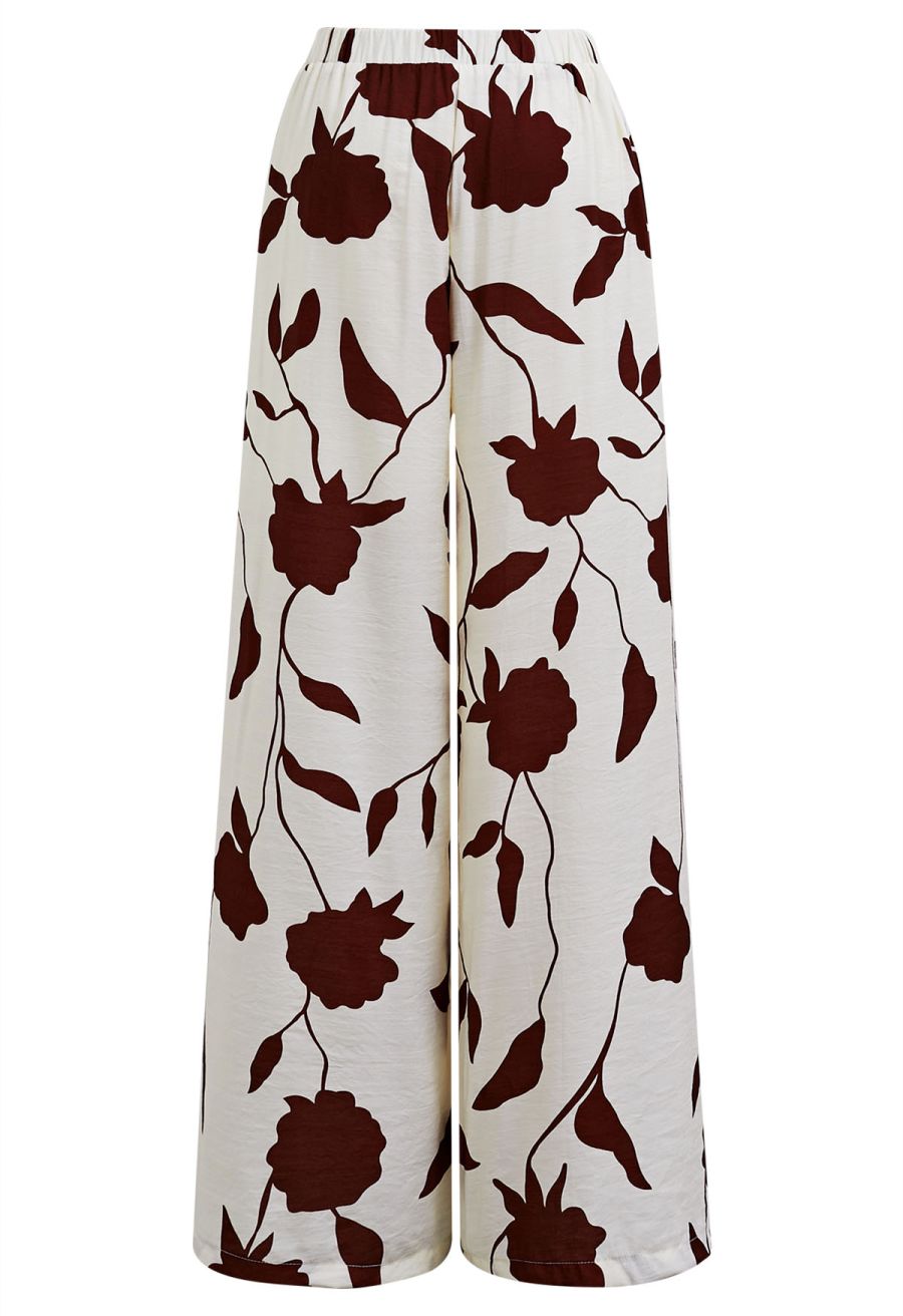 Floral Shadow Wide-Leg Pants in Caramel