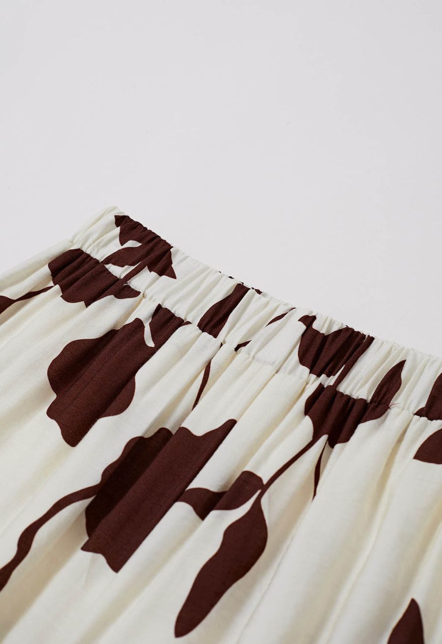Floral Shadow Wide-Leg Pants in Caramel