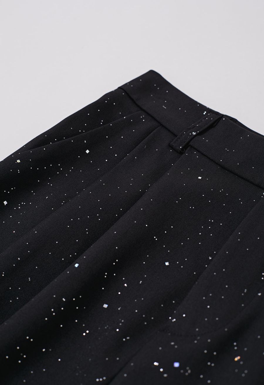 Glitter Accent Wide-Leg Palazzo Pants in Black