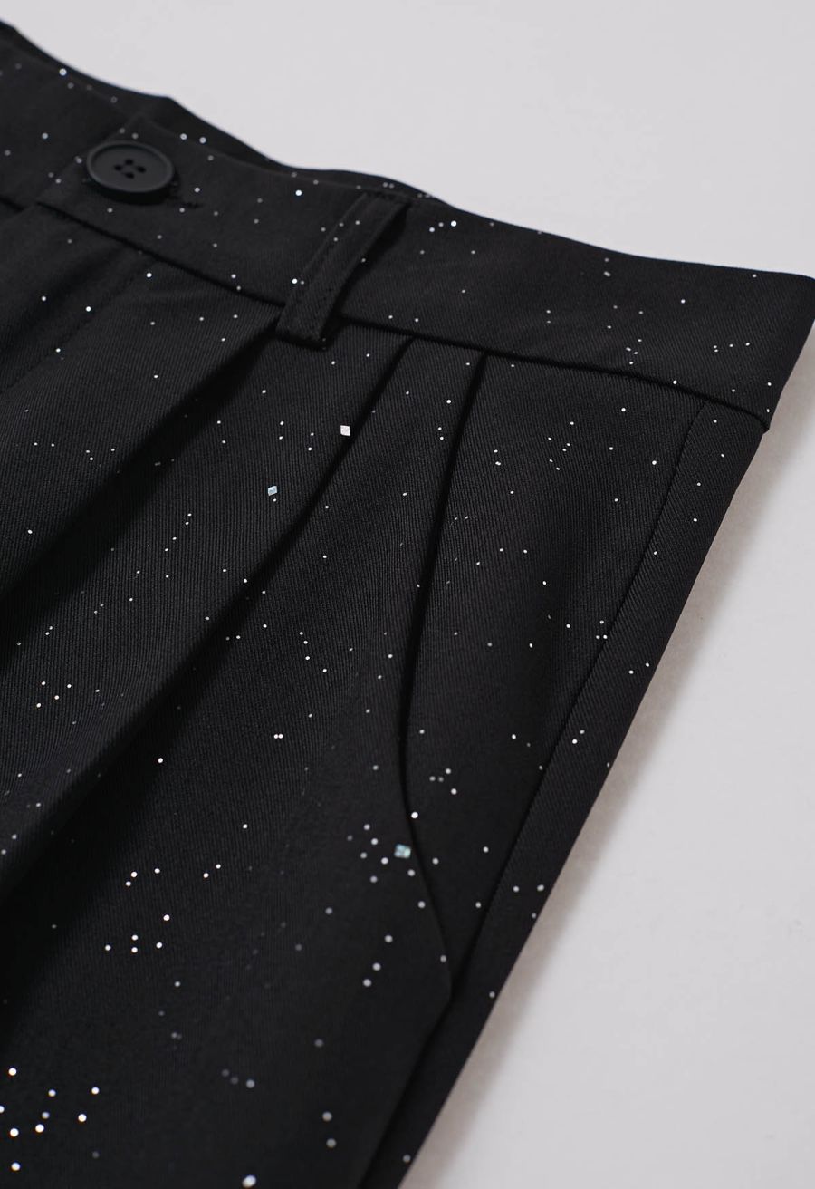 Glitter Accent Wide-Leg Palazzo Pants in Black