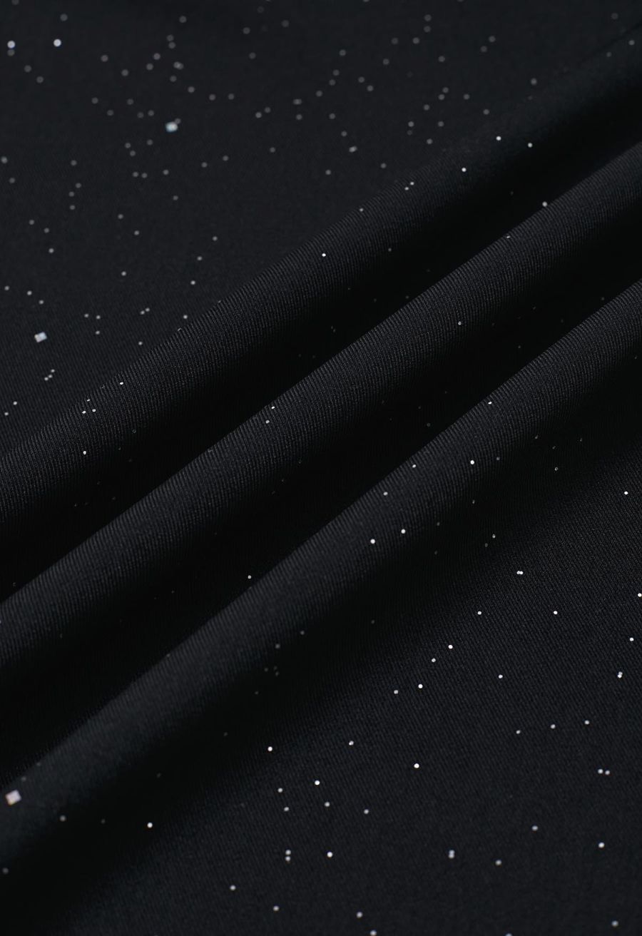 Glitter Accent Wide-Leg Palazzo Pants in Black