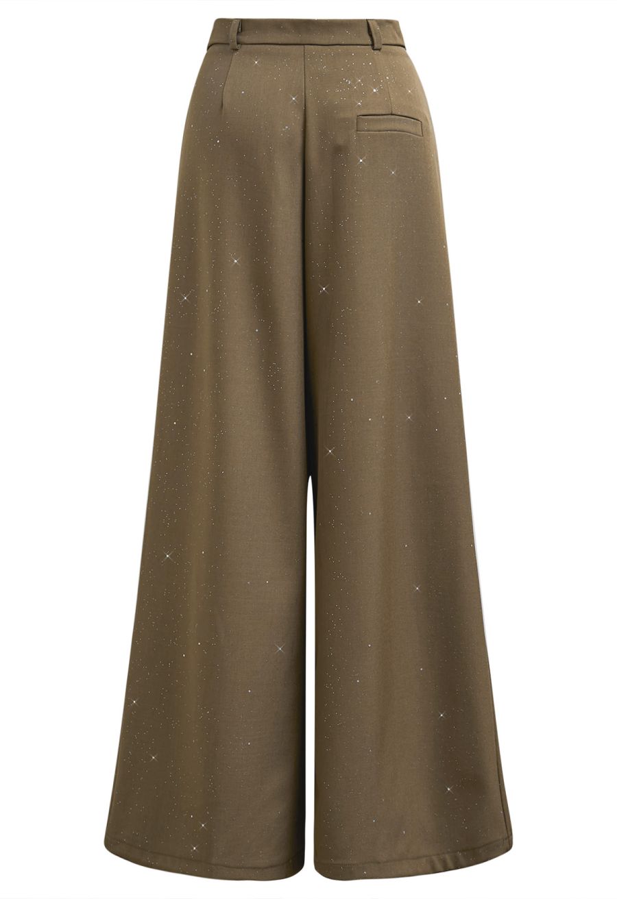 Glitter Accent Wide-Leg Palazzo Pants in Brown