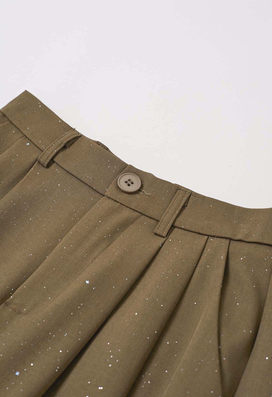 Glitter Accent Wide-Leg Palazzo Pants in Brown